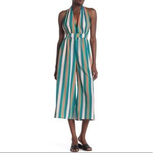 Know One Cares Striped Halter Cropped Jumpsuit Size Large